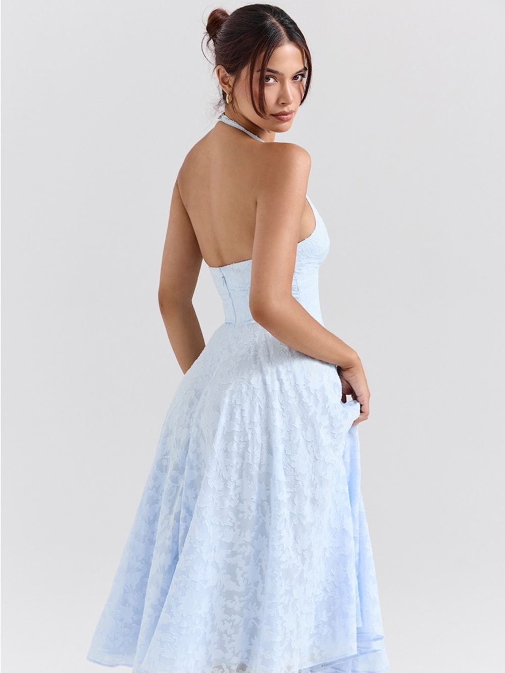 HOUSE OF CB Arietta Floral Jacquard Plunge Halter Neck Dress Sz M A-C NWOT $289 - Picture 9 of 16